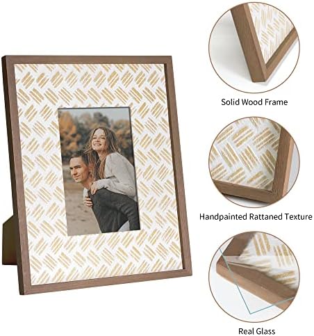 Sonefreiy 4x6 okvir za slike, kruto drvo rustikalno ručno izrađeni okvir za fotografije s bambusovim tkanjem teksture, staklenim