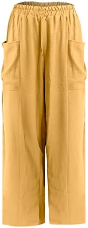 Ženske retro pamučne lanene hlače s kravatom, modne boemske hlače s printom, Ležerne široke hlače s džepom