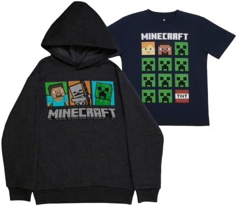 Minecraft Hoodie i majica kombinirana 2-pack za dječake, dečki s kapuljačom s kapuljačom i set paketa za tinejdžerke