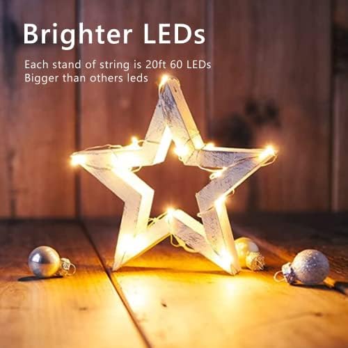 Homemory 4 pakiranje 20 ft 60 LED bajkovitih svjetala Baterija s božićnim lampicama s daljinskim i zvjezdanim svjetlima za
