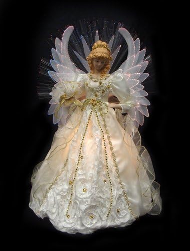 Vickerman osvijetljena vrhnja i zlatna vlakna optički anđeo božićno drvce Topper, 19