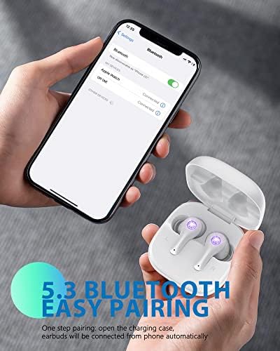 Oribox bežični uši, uši pupoljci Bluetooth 5.3 s mikrofonom, dubokim basom, IPX7 vodootporni glasovni glasovni sportski slušalice