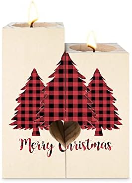 Božićni svijećnjak Pokloni za žene ukras za svijeće s obostranim tiskom božićno drvce od crvene karirane borove šume Bež