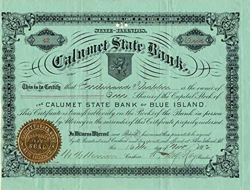 Državna banka Calumet na plavom otoku-potvrda o razmjeni