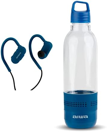 AIWA boca s vodom s paketom zvučnika i slušalica - 400 ml boca s vodom s 4 sata igranja i bežičnim sportskim slušalicama