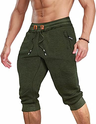 Magcomsen muški 3/4 jogger Capri hlače s džepovima s patentnim zatvaračem dužina koljena trčanje trening trening kratke hlače