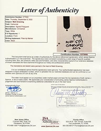 Matt Groening potpisan autogram pune veličine Black Fender Statocaster Električna gitara s originalnom Art Bart Simpson skica