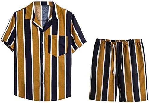 Muške košulje Summer Casual Turndown Button Cardigan Stripe Ispis bluza kratkih rukava i kratke hlače plaža odijela