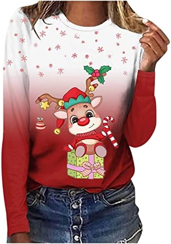 Naughty Elk Twerticir za žene Božić 3D tiskani pulover Top casual gradijent majice jesen duksevi dugih rukava