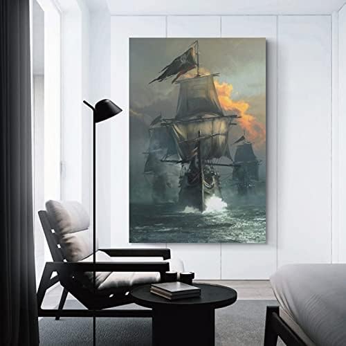BLZ Piratski brod na Sunset Canvas Art Plakati zidna umjetnost Slika Print Modern Art Decor Decor Plakati 12x18inch