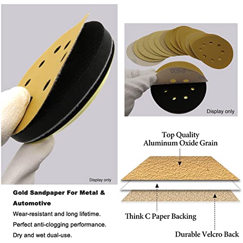 5-inčni brusni disk s 8 rupa-80/120/220 zrna zlatne orbitalne brusilice, brusni papir za automobilsku industriju i obradu