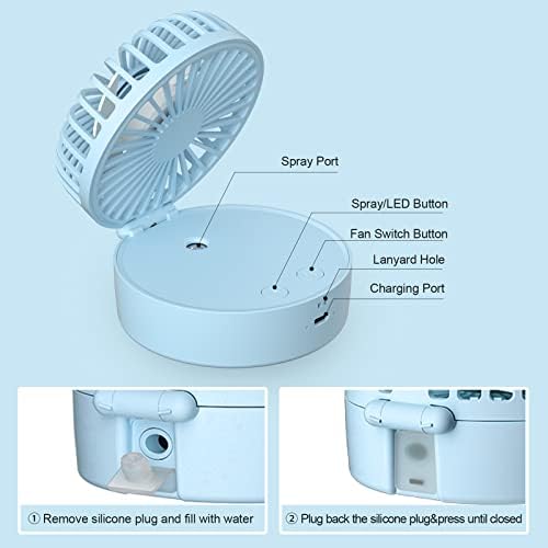 Mini stolni ventilator, 3 u 1 prijenosni ventilator za maglu, šareni led ručni ventilator, mali prijenosni ventilator, sklopivi,