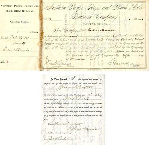 Northern Pacific, Fergus i Black Hills Railroad Co. potpisali Geo. H. Earl dva puta i Robert Harris