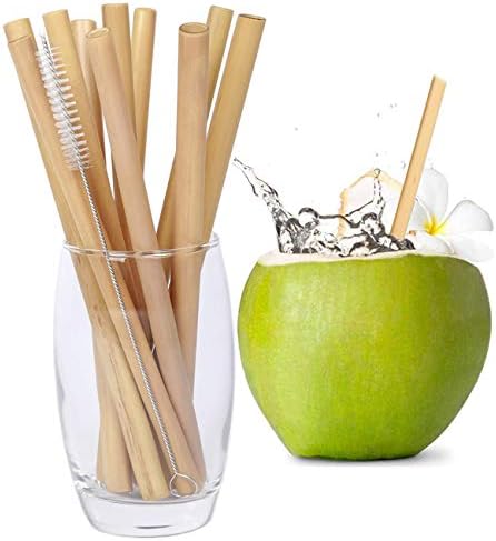 Slamke od bambusa | slamke za piće od bambusa za višekratnu upotrebu | set od 16kom + četka za čišćenje / prirodno,