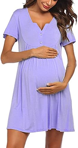 Ženska materinska haljina haljine za njegu dojenja V vrat čvrsti gumbi kratka rukava trudna haljina za spavanje