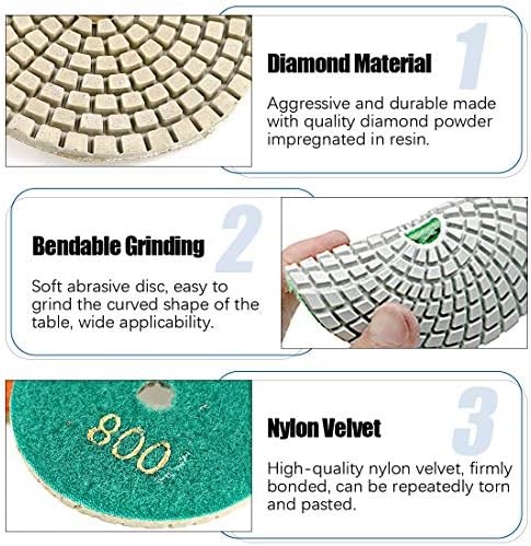 Pogledi od 3 inča 10pcs 50 do 3000 grit mokri dijamantni jastučići za poliranje s kukom i 3 -inčni disk za podzemnu podlogu