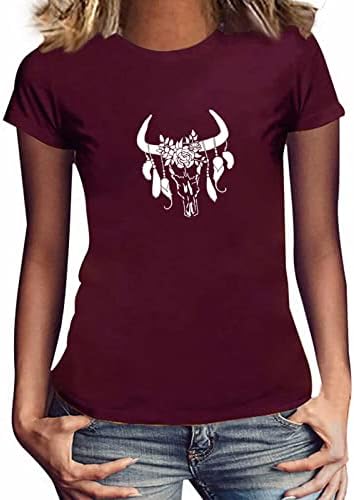 Majica Wild Soul Women Crewneck majice kratkih rukava vrhovi Boho krava lubanja košulja zapadna kaučarskih košulja ležerna
