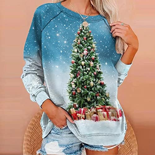 Gatxvg 2022 Žene Sretan božićni dukserica kapka ramena dugi rukavi gornji božićno drvce print pulover lagana košulja
