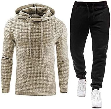 Muška dukvica s kapuljačom Dugi rukavi Pleteni džemper pulovera i trenirke postavljaju 2 komada odjeće