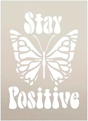 Ostanite pozitivni s šablonom leptira Studior12 | Craft DIY Boho dekor doma | Paint Inspirational Wood Sign | MyLar predložak