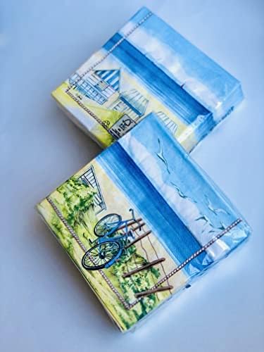 Nantucket 40-ct 13x13 naplatni papir na plaži | Jedrenje kući, bicikl na plaži | Nautička morska salveta za oca | Prilično