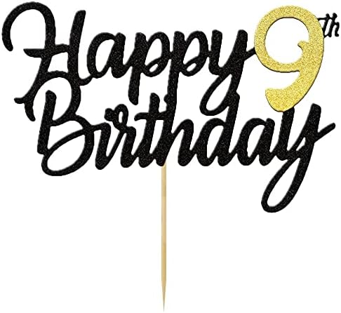 Sretni torta od 9. rođendana Torta Glitter 9. godišnjica torta Topper 9 godina voljela bday ukrasi 9 zlatnih ukrasa za rođendanske