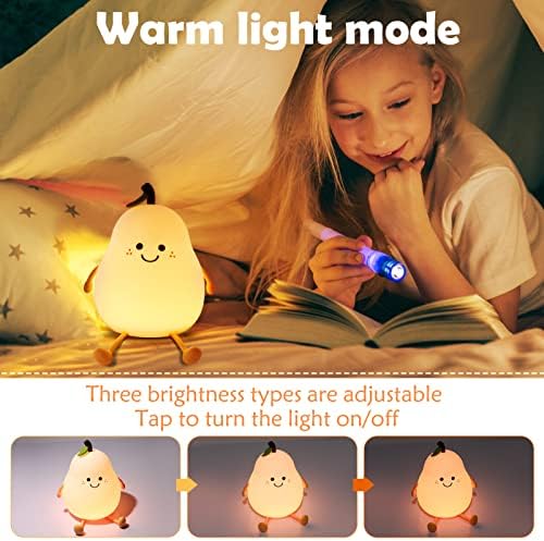 Slatka noćna svjetiljka za djecu, smirujuća svjetiljka za kruške, punjiva sa 7 promjena boja i timerom, prijenosna noćna