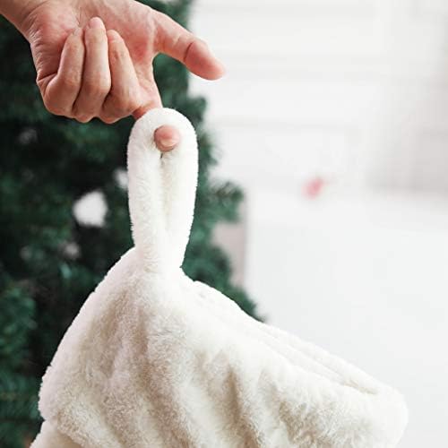 Ewolee božićne čarape, 19 inča visoki bijeli plišani božićni pahuljice čarape čarape s visećim petljama za ukrase za odmor