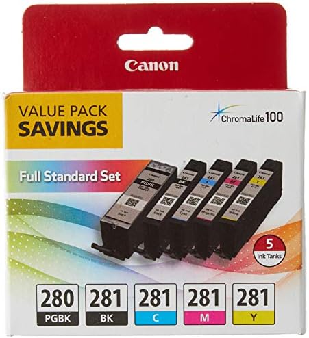 Canon PGI-280 / CLI-281 5 Paket u boji tinta, kompatibilno s TS8120, TS6120, TR8520, TR7520 i TS9120 bežični pisači, Multi,