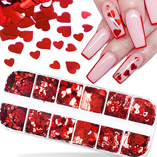 12 rešetke Valentinovo za nokte Art Slitter Crveni Srce LJUBAV Blitter Holografski Sparky Miješano srce i šuplje srce u obliku