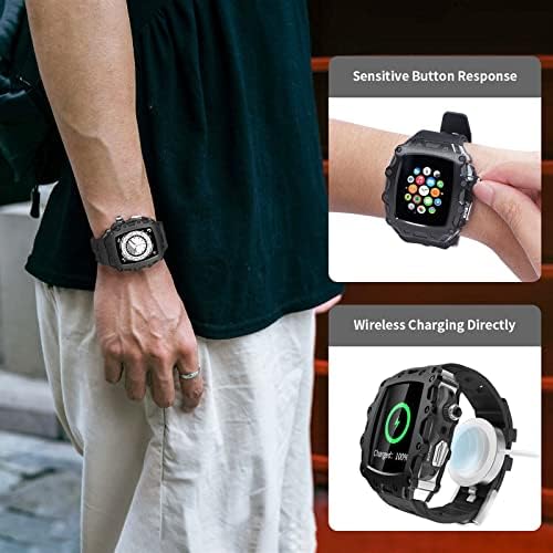 Azanu modifikacijski komplet za Apple Watch Series 8 7 45 mm Metalni okvir+gumeni remen za Iwatch Series 6 SE 5 4 44 mm mod