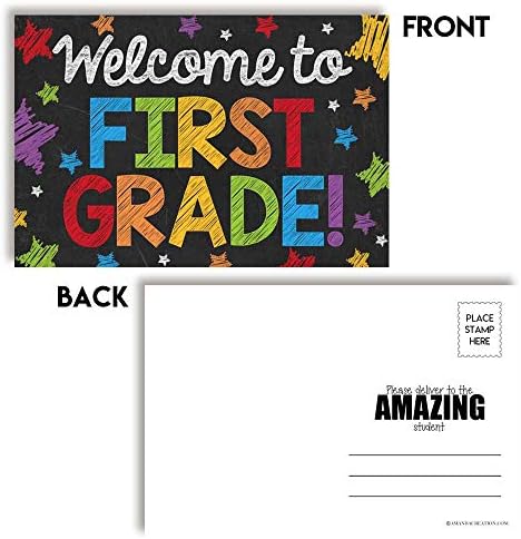 Dobrodošli u 1. razred šarene tematske razglednice za tematske razglednice koje mogu poslati učenicima, 4 x6 ispunjavaju