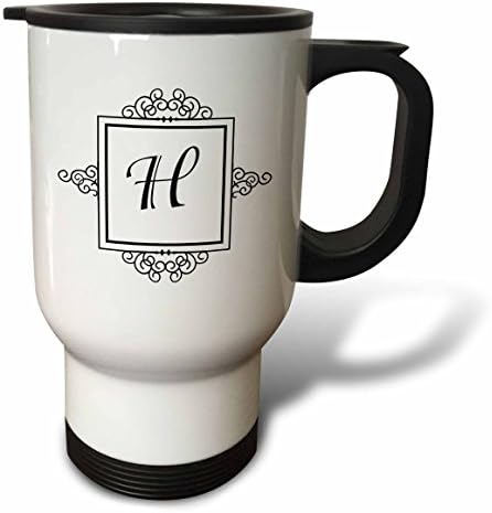 3Drose Početno pismo H osobno monogramirano crno -bijelo tipografije elegantna stilska personalizirana Putnička šalica, 14