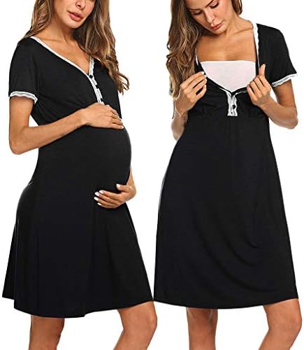 Žene ursing haljine dojenje, majčinstva gumba s kratkim rukavima haljina za dojenje noćne košilje haljina za spavanje