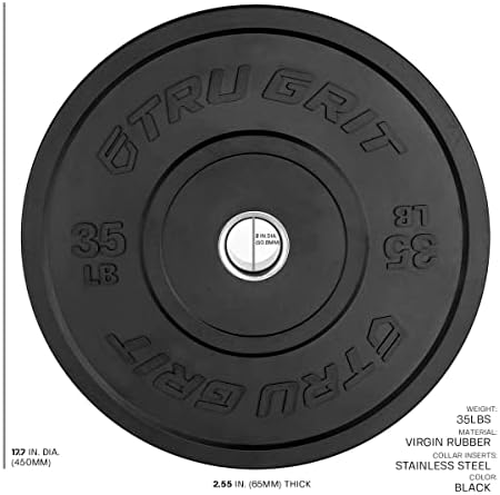 Tru Grit Fitness Elite Bothper Bothers - Ručno izrađene čvrstom djevičanskom gumom, 2 ”umetci od nehrđajućeg čelika i polu