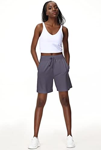 Ženske bermudske kratke hlače atletske duge labave kratke hlače s džepovima skretanjem kratkih kratkih hlača za šetnju jogom