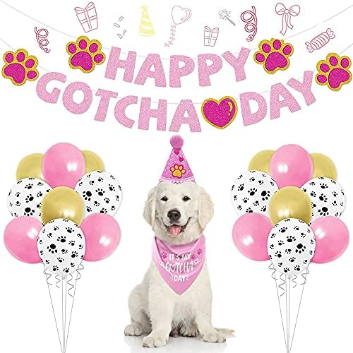 Sinfun Gotcha Day Dog Bandana Dječak djevojčica Pet Happy Gotcha Day Trokut Šal Bibs plavi ružičasti konus šešir Banneri