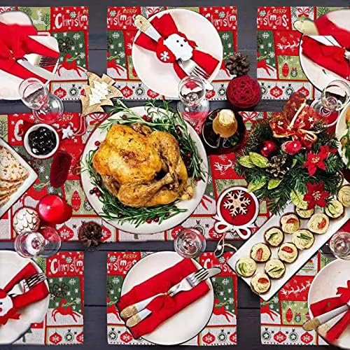 Božićna stolna staza i set salveta od 6 komada, sezonski ukras zimskog božićnog kuhinjskog blagovaonskog stola za kućnu blagdansku