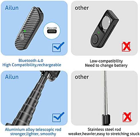 Ailun Selfie Stick Station, proširivi aluminij, 3 u 1, Bluetooth bežični daljinski i 360 rotacijski stalak za iPhone 14/13/12/11/11