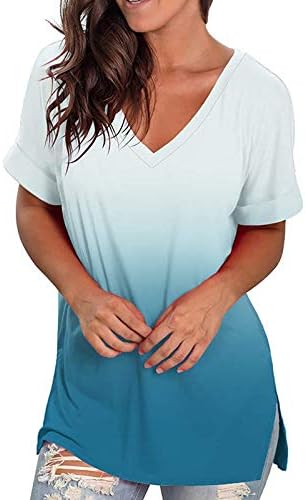 Dolkfu Womens v Neck Cirts T majice ležerne labave ljetne tunične vrhove kratke rukave podijeljene bluze majice Trendy odjeća