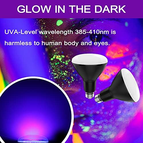 BR30 UV-black žarulje, 2 kutije za zurke Glow -15 W E26 UVA 385-410 nm, veliki led žarulja Blacklight za sobu, boje za tijelo,