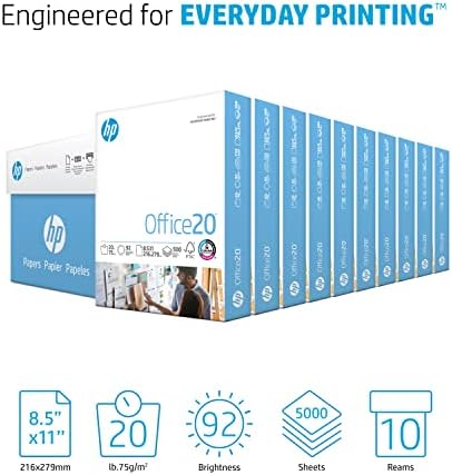 HP pisač papir | 8,5 x 11 papir | Ured 20 lb | 10 futrola - 5000 listova | 92 Bright | Napravljeno u SAD -u - FSC certificiran