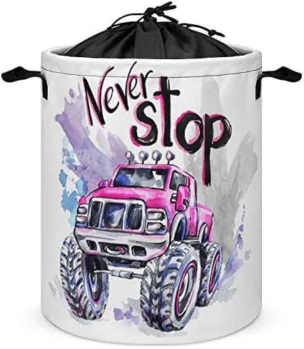 Košarica za rublje ružičasti kamion automobil akvarel Tkanina košara za pohranu Okrugli sklopivi natpis košara za rublje