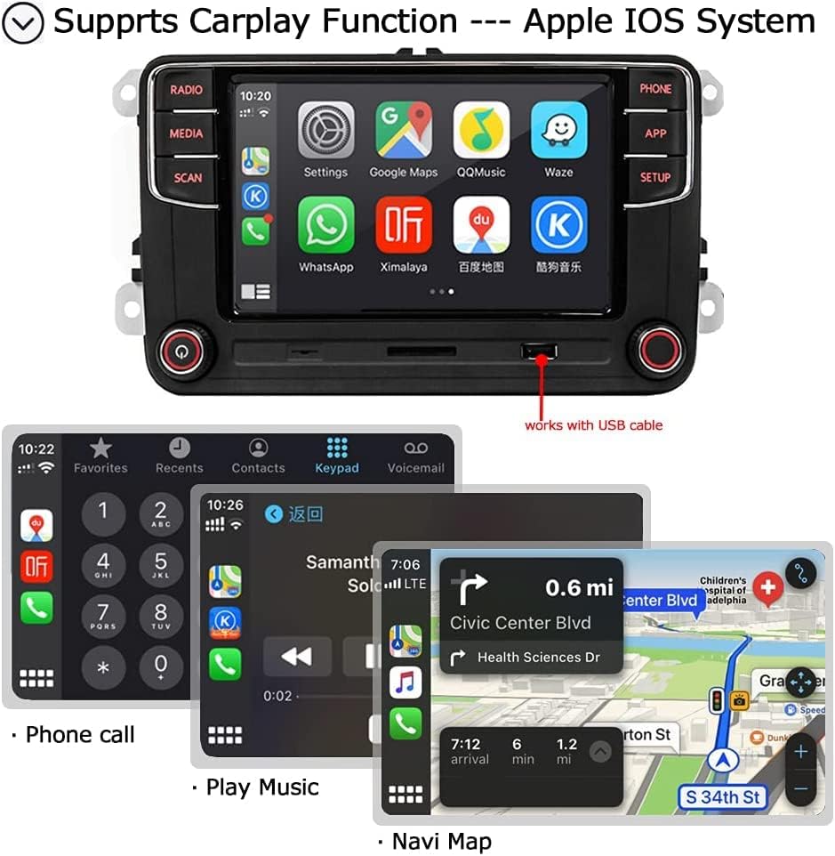 Automobil Stereo carplay Android Auto Bluetooth 6.5 Radio automobila USB FM RVC za golf Jetta Passat Polo Caddy CC Bettle
