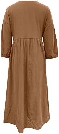 Haljina za žene 2023 ležerna čvrsta pamučna i lanena haljina dugi rukav s džepom labava haljina maxi fuksija haljina
