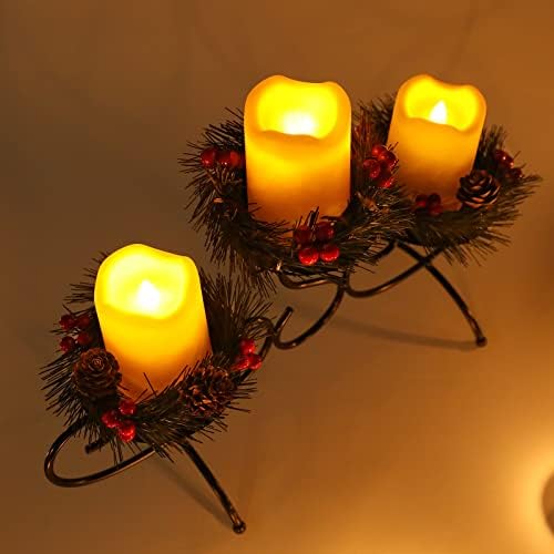Božićni ukrasi za stol s 3 LED svijeće bez plamena božićni svijećnjaci za svijeće na stupu s 3 božićna prstena crni svijećnjaci
