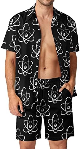 WeedKeycat Atomi i molekule muške plaže odjeće za plažu 2 komada Havajski gumb Donji majica kratki rukavi i kratke hlače