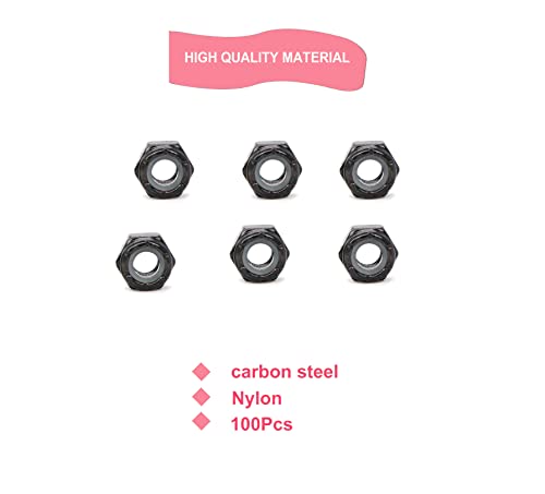 CSEAO 100pcs Black 1/4 -20 najlona najlona umetnutih matica za zaključavanje samo zaključavanja matice, cink pozlaćeni ugljični