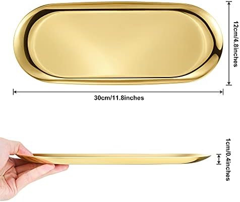 2 pakiranje zlatne ovalne ladice za ispraznost, ladica za nakit od nehrđajućeg čelika, ladica za kupaonicu, kozmetičke ladice