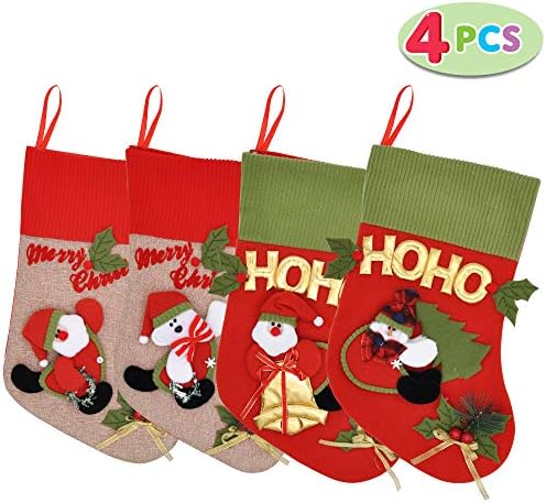 Joyin 4 Paketi 18 ”božićne čarape ukrasi, velike 3D slatke čarape s snjegovima i Djedom Mrazom za božićni obiteljski odmor